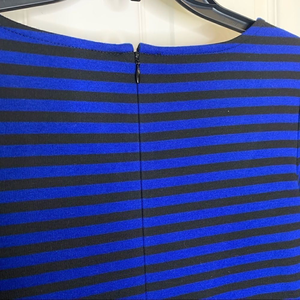 Ann Taylor Petite Medium Long Sleeve Blue Black Striped Shift Dress - Picture 5 of 9